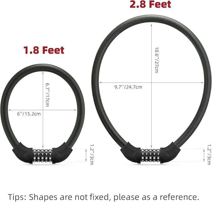ROCKBROS Bike Lock 5 Digit Cable Lock Lightweight Bicycle Lock Bike Lock Combination Portable Lock for Bike 22inch Black