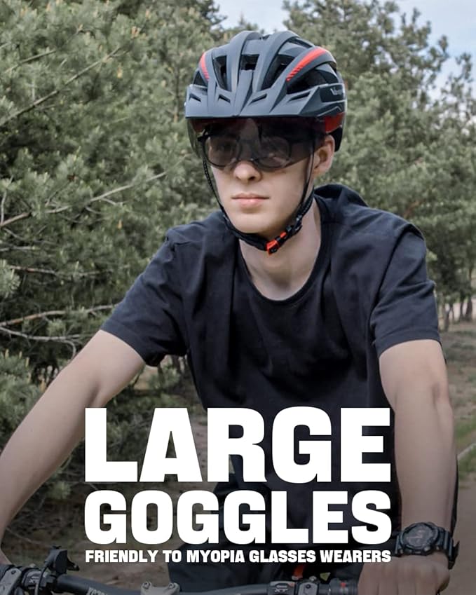 VICTGOAL Bike Helmet with USB Rechargeable Rear Light Detachable Magnetic Goggles Removable Sun Visor Mountain & Road Bicycle Helmets for Men Women Adult Cycling Helmets