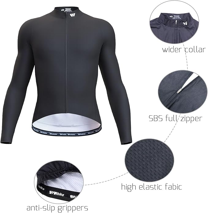 Men's Cycling Jerseys Long Sleeve Bike Biking Shirts Full Zip with Pockets Road Bicycle Clothing