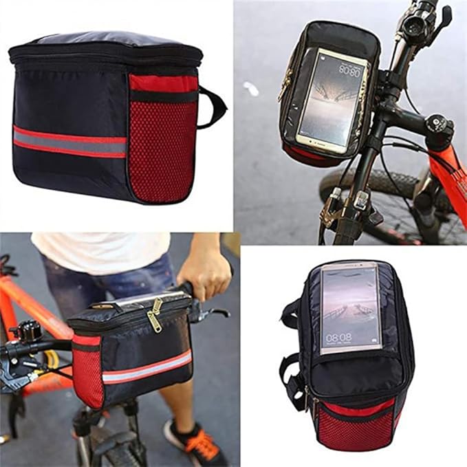 Collapsible Bike Basket, Large Capacity Bike Handlebar Bag, Multi-Purpose Detachable Bicycle Front Basket, Front Storage Bag with Reflective Strip for Shopping Commuter Pet Camping Outdoor Black