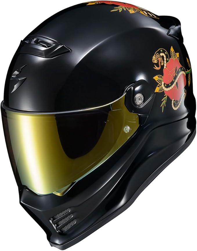 ScorpionEXO Covert FX Full Face Adult Motorcycle Helmet Street Fighter Style - Bluetooth Ready Speaker Pockets DOT ECE The Litas (Gloss Black - X-Large)