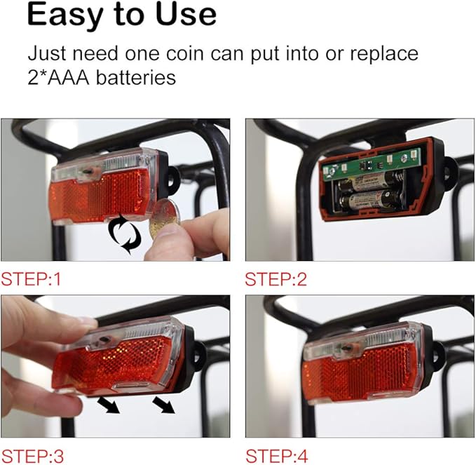 Bike Rack Tail Light with 2 Modes Steady and Flashing, Bicycle Rear Rack Light Easy to Install on Cargo Rack, Fit 50mm Bolt Holes Mount, Taillight for Bicycle