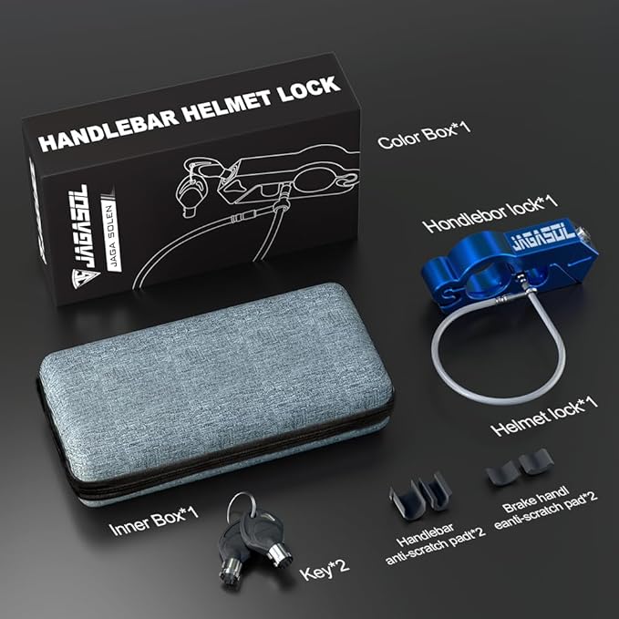 Motorcycle Lock & Helmet Lock Combo, Anti Theft Handlebar Lock, Max 1.5'', Blue
