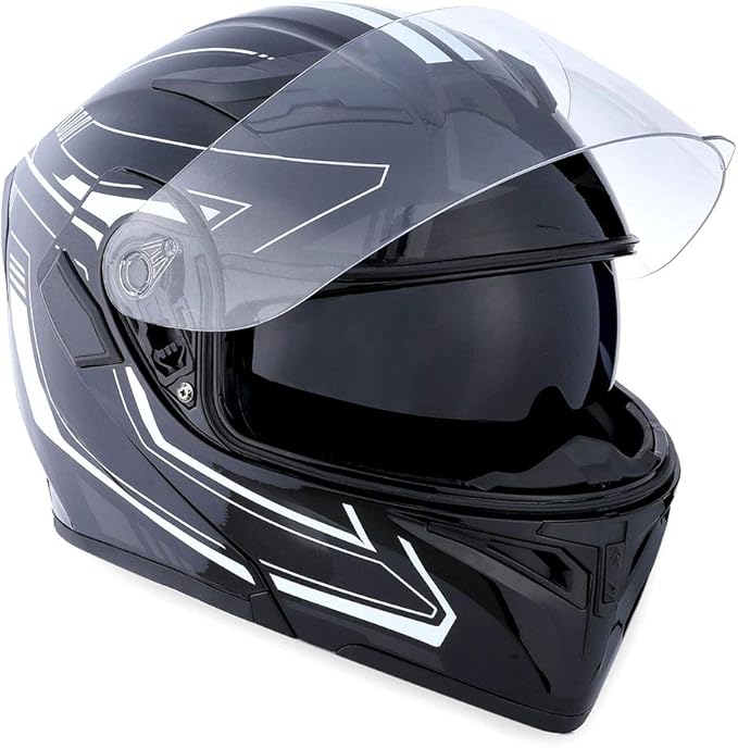 1Storm Motorcycle Modular Full Face Helmet Flip up Dual Visor Sun Shield: HB89 Arrow White