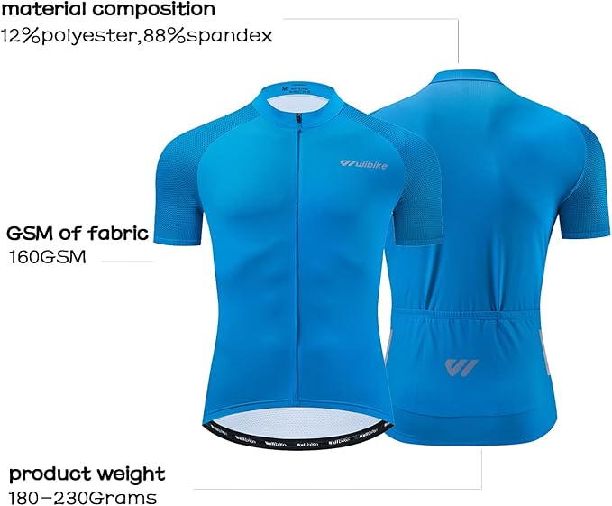 Wulibike Men's Cycling Jerseys Short Sleeve Bike Biking Shirts Full Zip with Pockets Road Bicycle Clothing