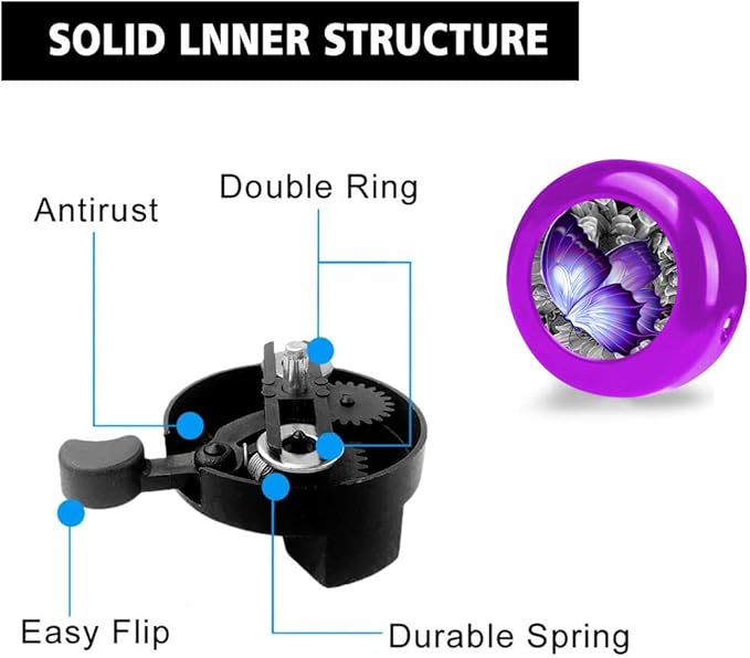 Bicycle Bell Aluminum Bike Bell Cute Loud Crisp Clear Sound Bicycle Bike Bell for Adults Kids Girls Boys 5 Colors (Butterfly)