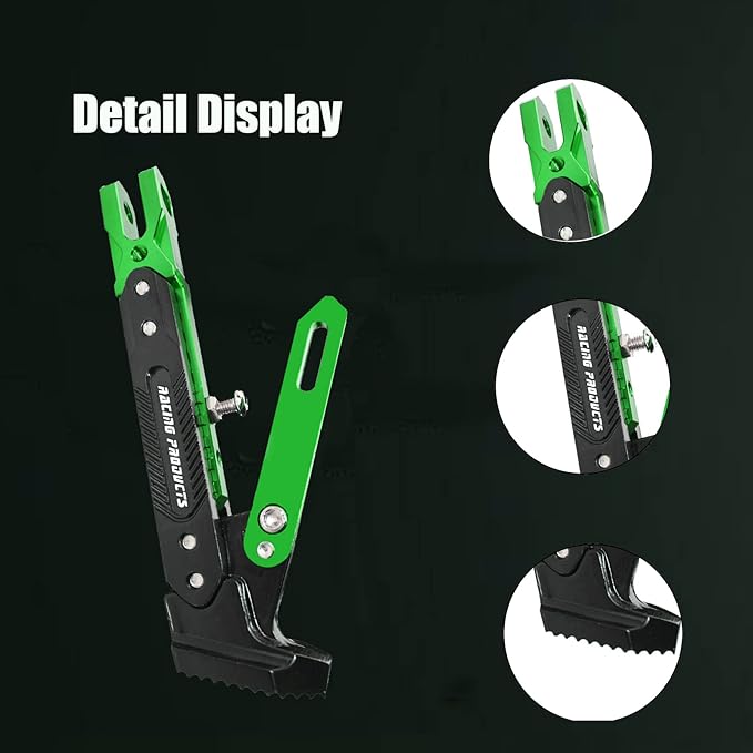 Motorcycle CNC Kickstand Adjust Tripod Holder Universal Aluminum Motor Scooter Modified Foot Side Stand Motorcycle Accessories (Green)