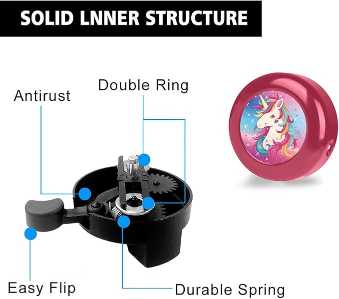 Pink Unicorn Bike Bell for Kids Girls Boys,Adjustable Size Bicycle Bell Bike Accessories for Adult Women Men Clear Sound Bike Horns