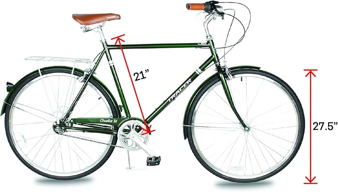 Tracer Osaka Hybrid Bikes, Steel Frame, Shimano Nexus Inter 3/7 Speed, Brown Seat Brown Grips, Road Bike, City Bike, Multiple Colors