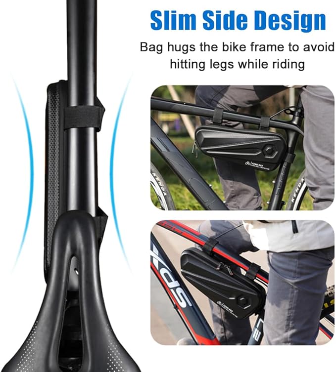 Bike Frame Bag 1.5L, EVA Hard Shell Bicycle Triangle Bag with Carbon Texture, Top Tube Cycling Storage Pouch with Reflective Logo and Side Zipper for MTB Road Bike