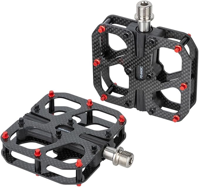 Ultra-Lightweight Full Carbon Fiber Bicycle Pedals with Removable Anti-Slip Steel Studs, Titanium Alloy Axle, 3 Sealed Bearings - Ideal for MTB & Road Bike Cycling & Racing