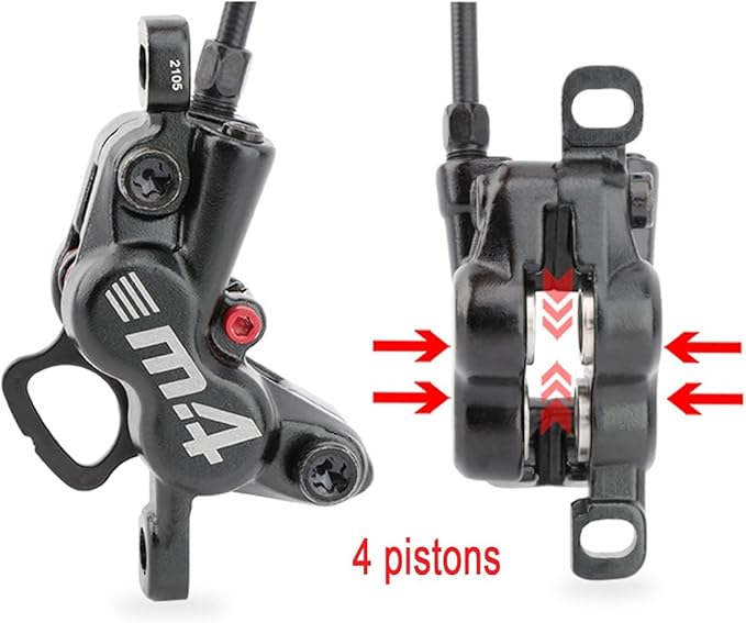 FukkeR 4-Piston Mountain Bikes Brakes Kit Right Rear 1400mm Mountain Bikes Aluminum Hydraulic Disc Brake Fit 160mm Rotor with Calipers PM/is Adapter for BMX XC Trail