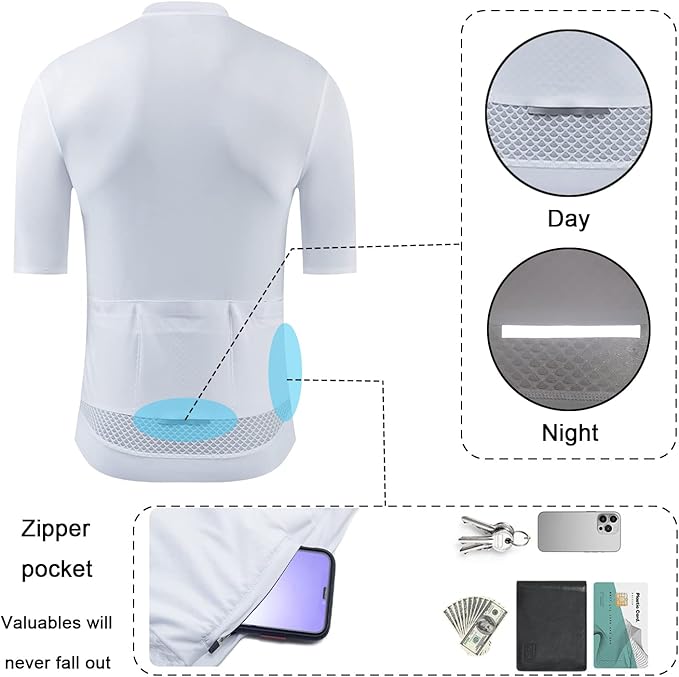 YKYWBIKE Cycling Jersey Men Aero Race Fit, Road Bike Jersey Short Sleeved Moisture Wicking, Breathable,Zip Pocket,UPF50＋