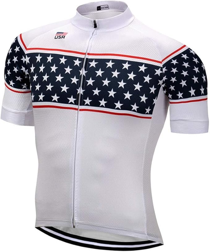 JPOJPO USA Cycling Jersey Men Short Sleeve Bike Shirts Biking Jersey Summer American Bicycle Tops with 3 Pockets Reflective