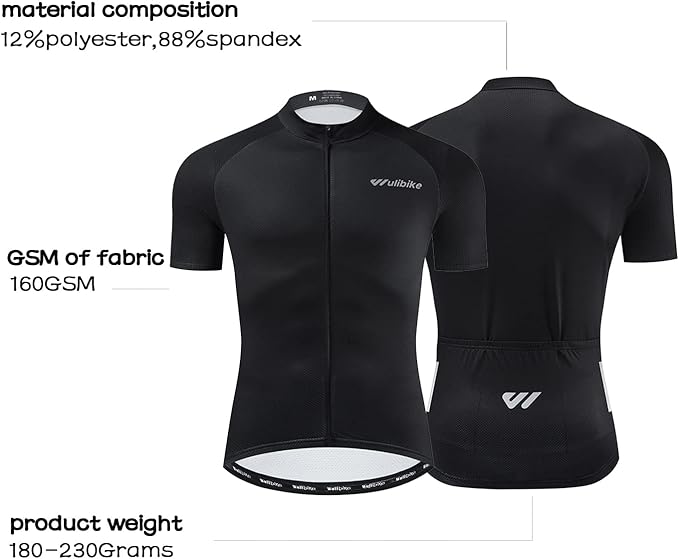 Wulibike Men's Cycling Jerseys Short Sleeve Bike Biking Shirts Full Zip with Pockets Road Bicycle Clothing