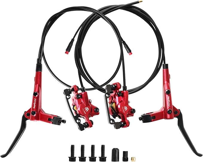 E-Bike Hydraulic Disc Brake Set, 2-PIN 2-Pistons Electric Power-Off Hydraulic Brakes Set, Left Front 950mm Right Rear 1880mm Pre-Bled with Mineral Oil Brakes Kit for eBike, MTB, Scooters