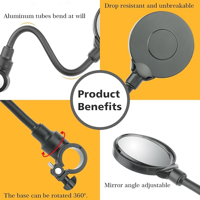 Bike Mirrors Handlebar Rearview Mirror 2 Pack, 360° Adjustable Bike Handle Mirror Bar End, Cycling Rear View Mirrors, HD Acrylic Convex Lens for Bicycle, Electric Bike End Mount (2 Pack)