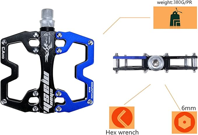 Mountain Bike MTB Pedals Parallel Bicycle Road Pedal 9/16 Inch Ultra-Light Flat Aluminum Alloy Sealed Bearing with Anti-Skid 1 Pair
