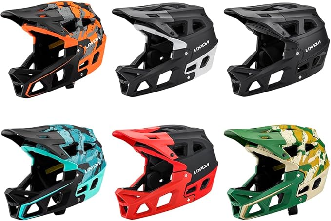 Lixada Adult Bike Helmet, Full Face Mountain Bike Helmet Lightweight Bicycle Helmet with Pads & Visor, Comfort Cycling Helmet Racing Downhill MTB Helmet for Men Women