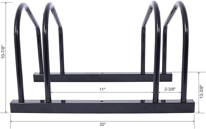 2-Bike Floor Stand, Heavy-Duty Bike Parking Rack for Garage Storage, Indoor/Outdoor Bicycle Floor Stand Fits 22–28" Wheels, Holds Tires up to 2.15", Steel Bike Organizer for Mountain & Road Bikes,Blac