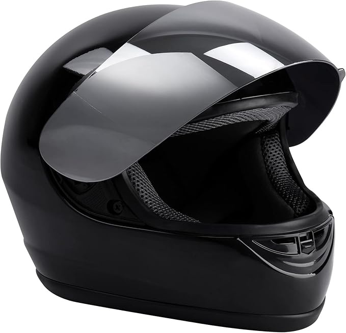 TCT-MOTORPARTS Motocross Flip Up DOT Full Face Helmet Visor Mirror Sun Shield Street Sport Motorcycle Adult Helmet for Women Men Gloss Black,Small