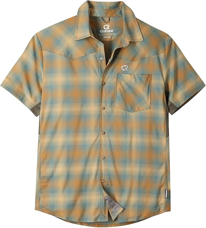 Club Ride Apparel New West Cycling Shirt - Men's Short Sleeve Cycling Jersey - Sport Fit Snap Down Top - 50 UPF Riding Shirt
