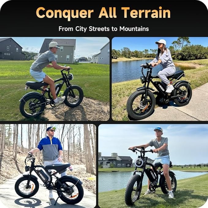 Electric Dirt Bike for Adults - Peak 1500W/3000W Electric Bikes, 48V/52V 15.6Ah/25Ah/40Ah, 50-100 Mile Range(PAS Mode), 16/20 Inch All-Terrain Fat Tire Motorcycle