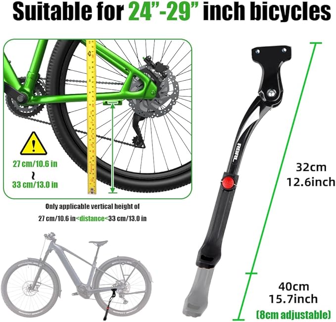 RBRL Bike Kickstand 40mm Hole Spacing, Bike Stand Aluminium Alloy Adjustable Bicycle Kickstand, Rear Side Bicycle Kick Stand for 24''-29'' Mountain Bike/Road Bike/BMX/MTB