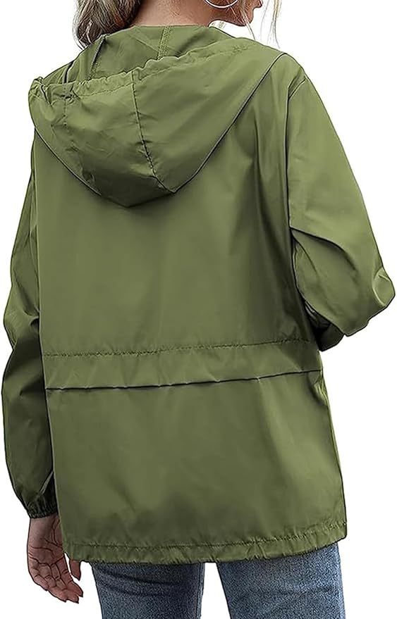 Women's Waterproof Raincoat Lightweight Rain Jacket Hooded Windbreaker with Pockets for Outdoor