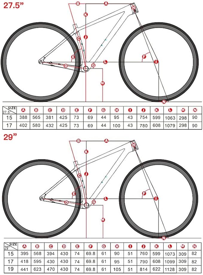 27.5er 29er Carbon Fiber Bike Frame 15''/17''/19'' Hardtail Mountain Bike Frame QR 135mm Disc Brake Internal Routing XC AM(Red,29 * 15'')