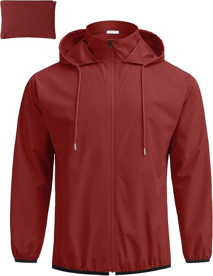 COOFANDY Men's Light Rain Jacket with Hood Packable Waterproof Raincoat Golf Rain Gear Travel Hiking Windbreaker