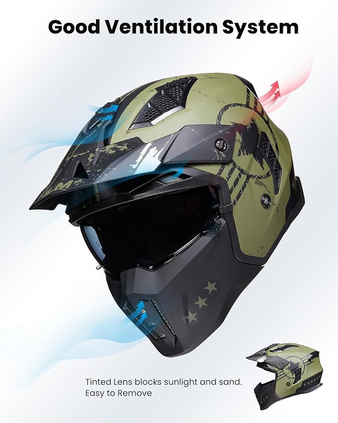 ILM Open Face Motorcycle 3/4 Half Helmet for Men and Women, Vintage Retro Helmet with Visor for Moped ATV Cruiser Scooter DOT Model Z302(Army Green,XX-Large)