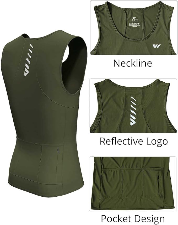 Lo.gas Sleeveless Cycling Jersey Men, Biking Base Layer Breathable and Lightweight with Back Pocket Sports Vest