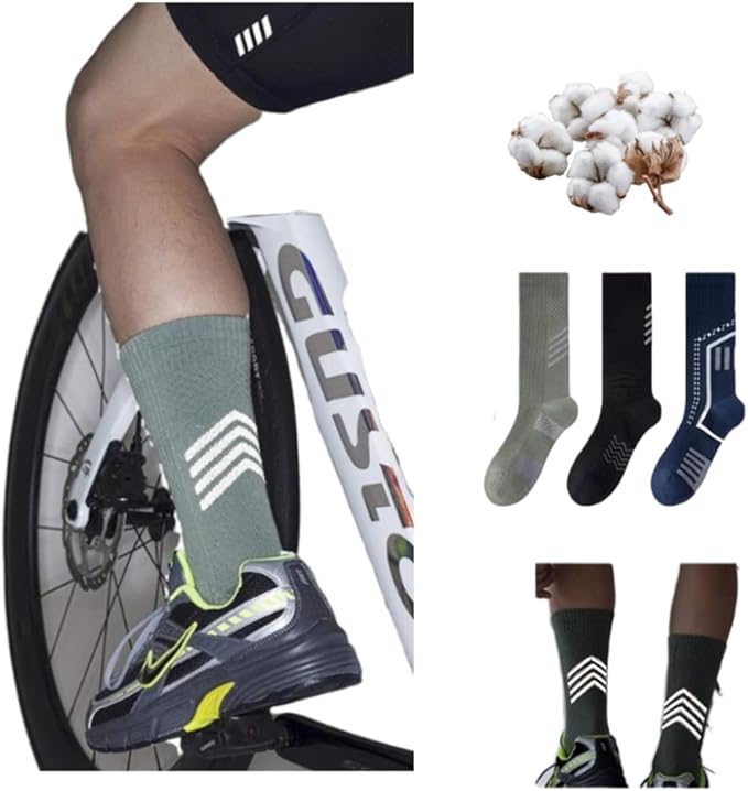 Cotton Cycling Socks, Reflective Stripes, Breathable, Professional for Road Biking, Safety Enhanced, Men, Night Cycling