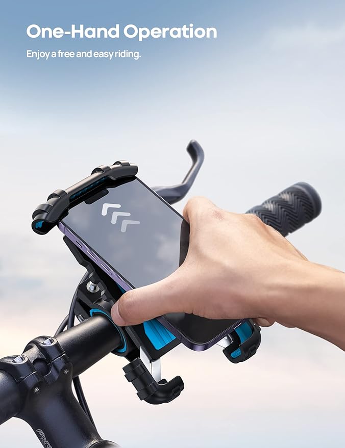 Lamicall Bike Phone Holder, Motorcycle Phone Mount - Motorcycle Handlebar Cell Phone Clamp, Scooter Phone Clip for iPhone 14 Plus/Pro Max, 13 Pro Max, S9, S10 and More 4.7" - 6.8" Smartphones, Blue