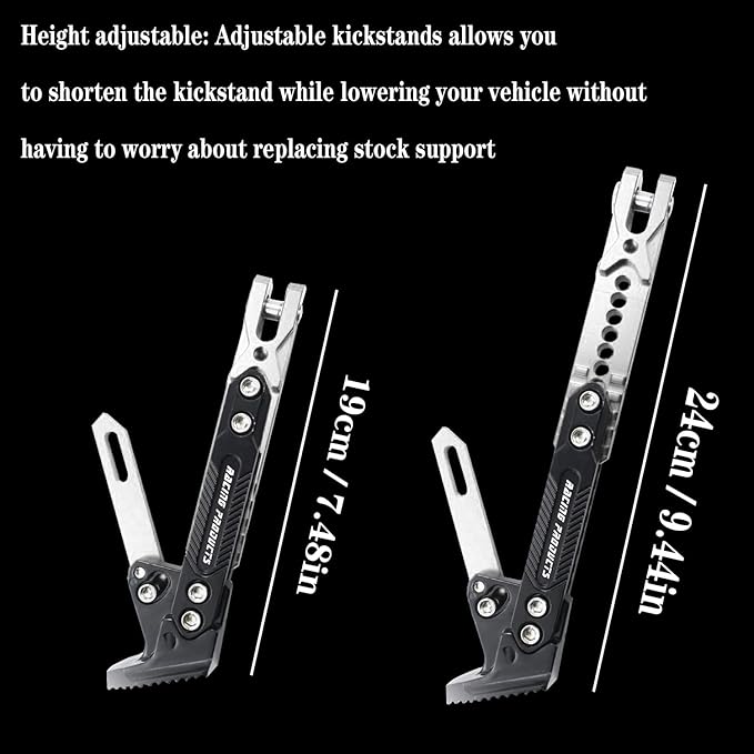 Motorcycle Universal Kickstand Adjustable Modified CNC Aluminum Alloy Adjustable Tripod Holder Kickstand Foot Side Support Stand Motor Scooter Motorbike Motocross Electric Dit Pit Bike （Red) (silver)