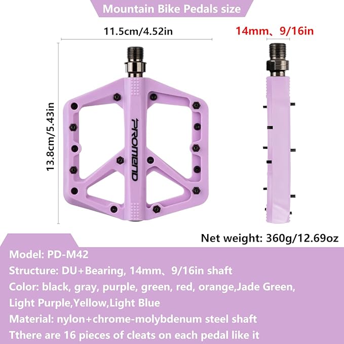 Mountain Bike Pedals - Durable Nylon DU Bearing Platform Pedals for MTB and BMX