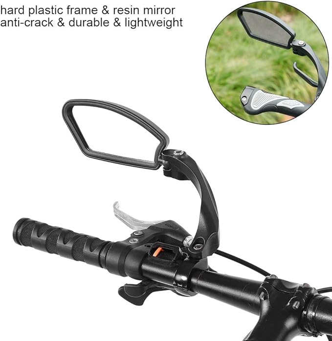 Rear Mirror with Clip Mount Screw Mirror Right Left Handlebar Rear Back View 180 Rotation Mirror for Mountain Road Bikes(HF-MR080L)