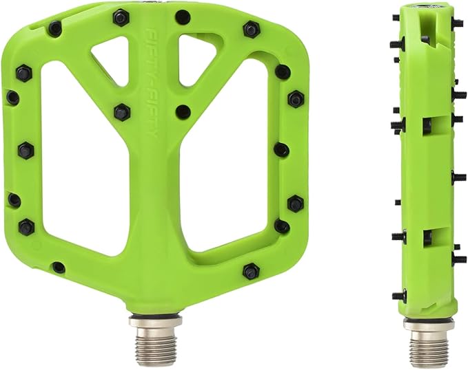 FIFTY-FIFTY Mountain Bike Pedals, Non-Slip MTB Nylon Composite, 9/16" Bicycle Pedals, Lightweight and Wide Flat Platform