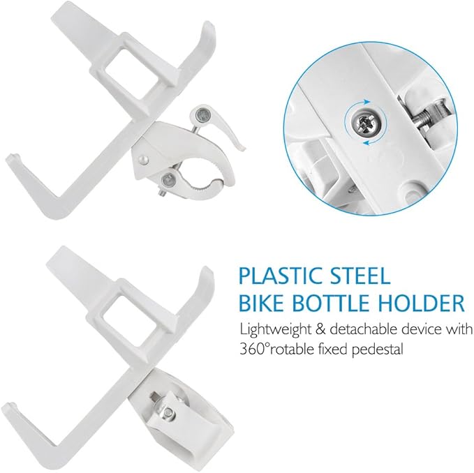 Accmor Bike Water Bottle Holders No Screws, Universal Bike Cup Holder, 360 Degree Rotatable Bike Water Bottle Cage, Water Bottle Holders for Kids Bike Adult Bike, White