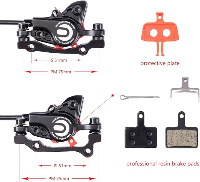 MTB Front Hydraulic Disc Brakes, Gold Aluminum Alloy Hydraulic Brakes for Mountain Bike Right Rear 1700mm Hydraulic Bicycle Brakes with is/PM Adapter Fit 160mm Rotor