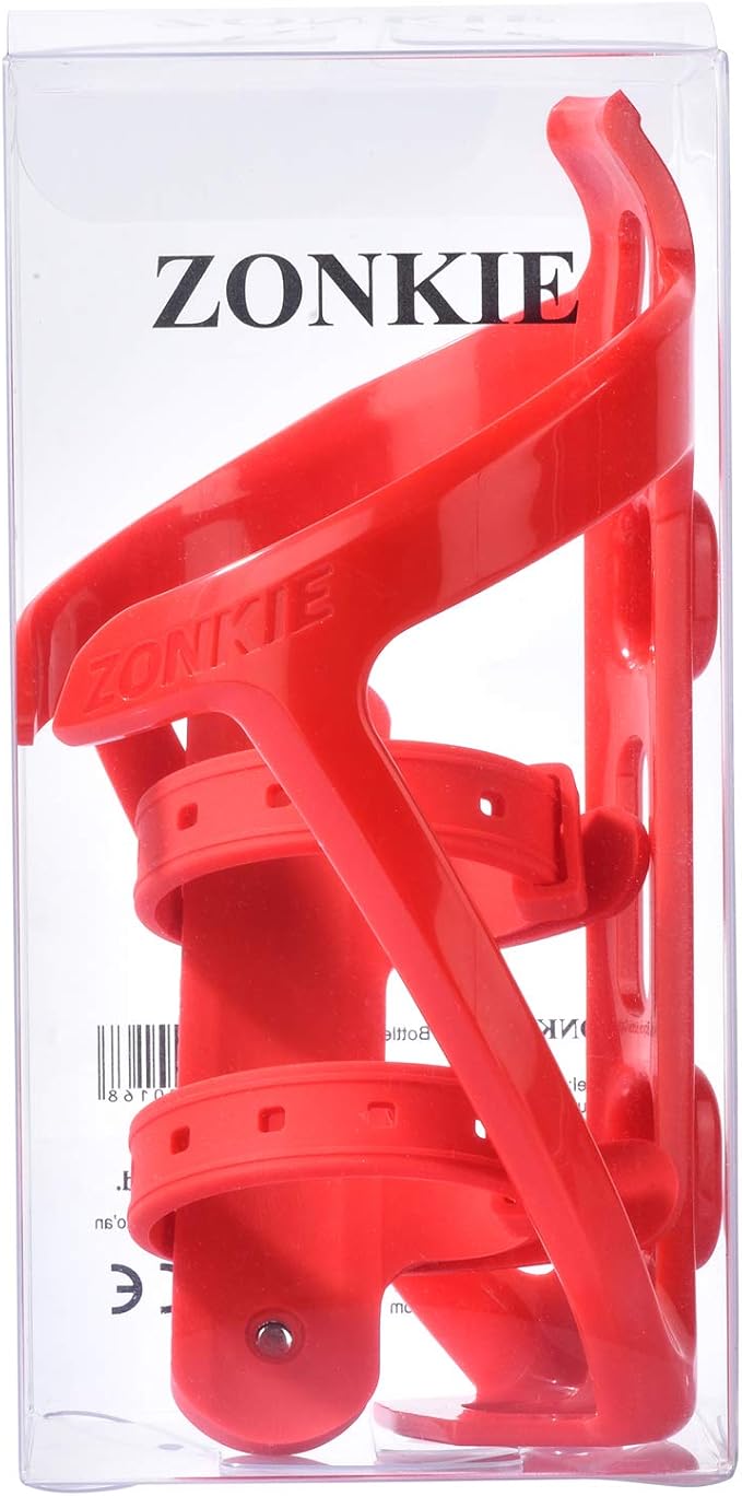 ZONKIE Bicycle Bottle Cages, Plastic Bike Bottle Holder with Cage Mounting Base (Red)