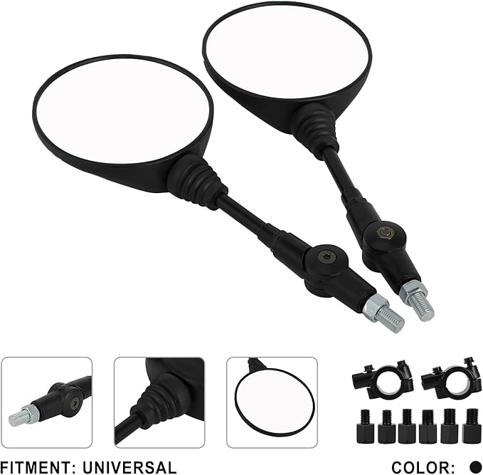 Motorcycle Rear View Side Mirrors Round Foldable Mirror 10mm Bolt 7/8" Handlebar Mount Universal for Adventure Street Dirt Bike Motorbike ATV UTV Scooter Moped Snowmobile Quad Black