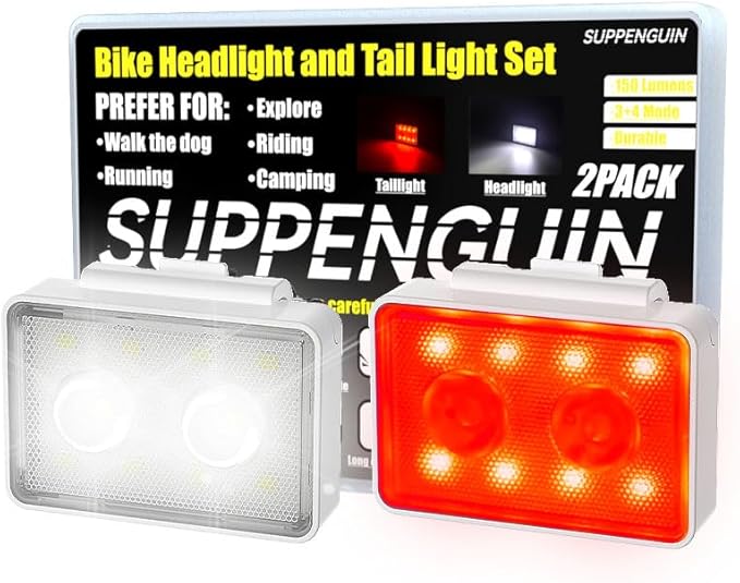 Bike Lights for Night Riding, USB Rechargeable, Front and Back, 3+4 Modes, Headlight and Taillight Set, IP44 Waterproof, Accessories, Night, (2 Pack)