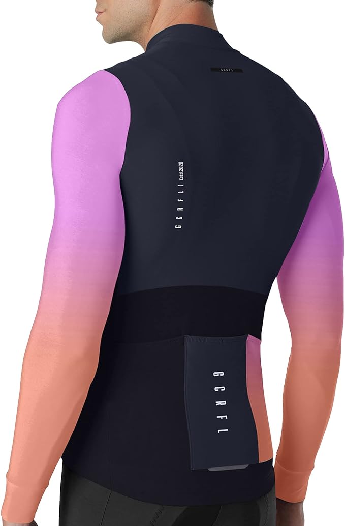 GCRFL Men's Cycling Jersey Long Sleeves Road Bike Jersey Shirt Cycling Tops, Zipper Pocket Lightweight PRO Race Fit UPF 50+
