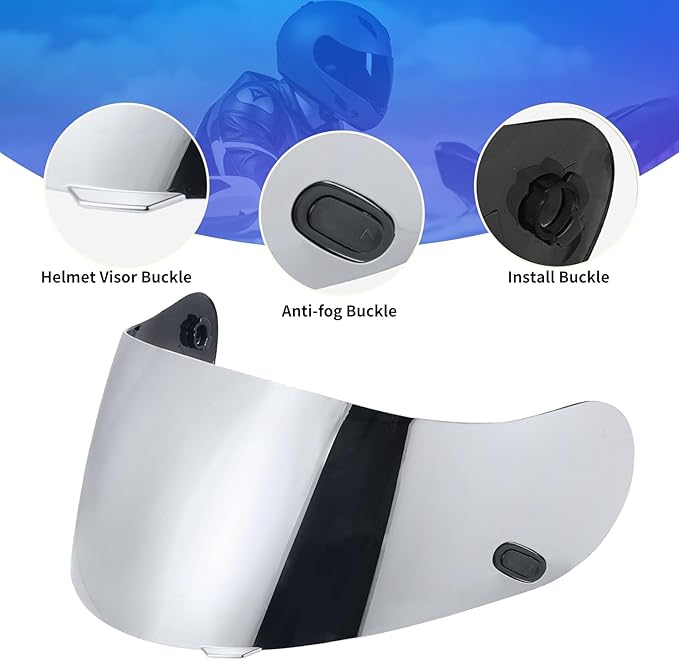 HJ-09 Helmet Visor Face Shield Compatible with CL-15/ CL-16/ CL-17/ CL-SP/AC-12 /FS-10/ CS-R1/ IS-16/ CS-R2/ TR-1 (Chrome Silver)