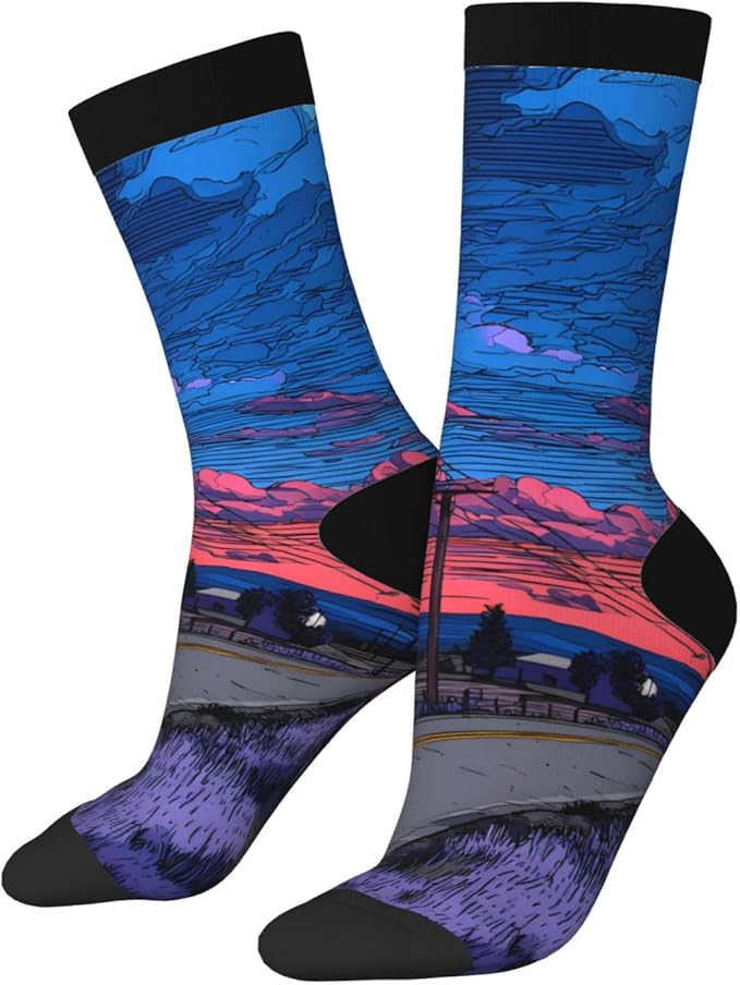 (Cycling on the road) Mid Calf Socks Breathable Adult Unisex Socks Casual Daily Wear for Women Men
