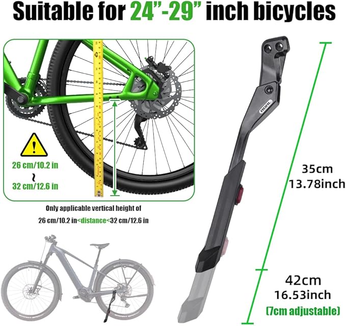 RBRL Bike Kickstand, 18 mm Hole Spacing Bike Stand, Aluminum Alloy Heavy Duty Load 100lbs, Non-Slip Bicycle Stand, Height Adjustable for 24-29 inch Mountain Bike, E-Bike
