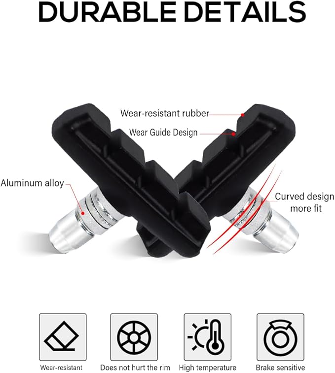 CNC 2 Pairs Bicycle V-Brake Pads, Bike 70mm V Brake Blocks Set, Cantilever Brake Pads Shoes for Mountain/Road/Kids/MTB/Children's/Cycle Bike Rim.