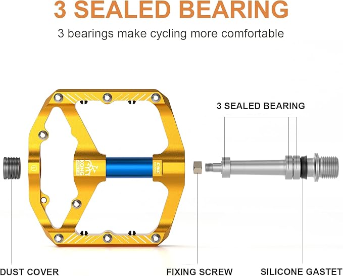 Mountain Bike Pedals with 3 Seal Bearing - 9/16" MTB Pedals Platform Lightweight - Non-Slip Bicycle Pedals for BMX MTB
